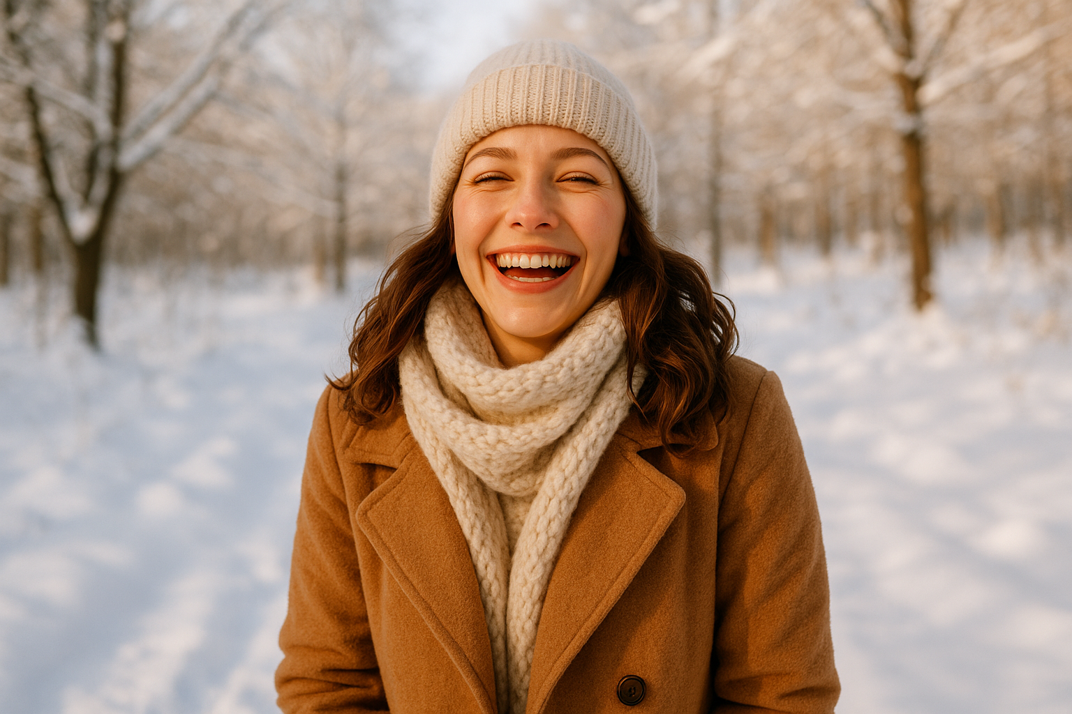 eine glückliche frau im winter